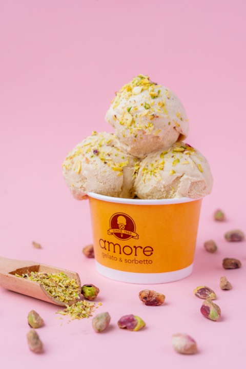 Pistachio gelato cup for Amore Gelato